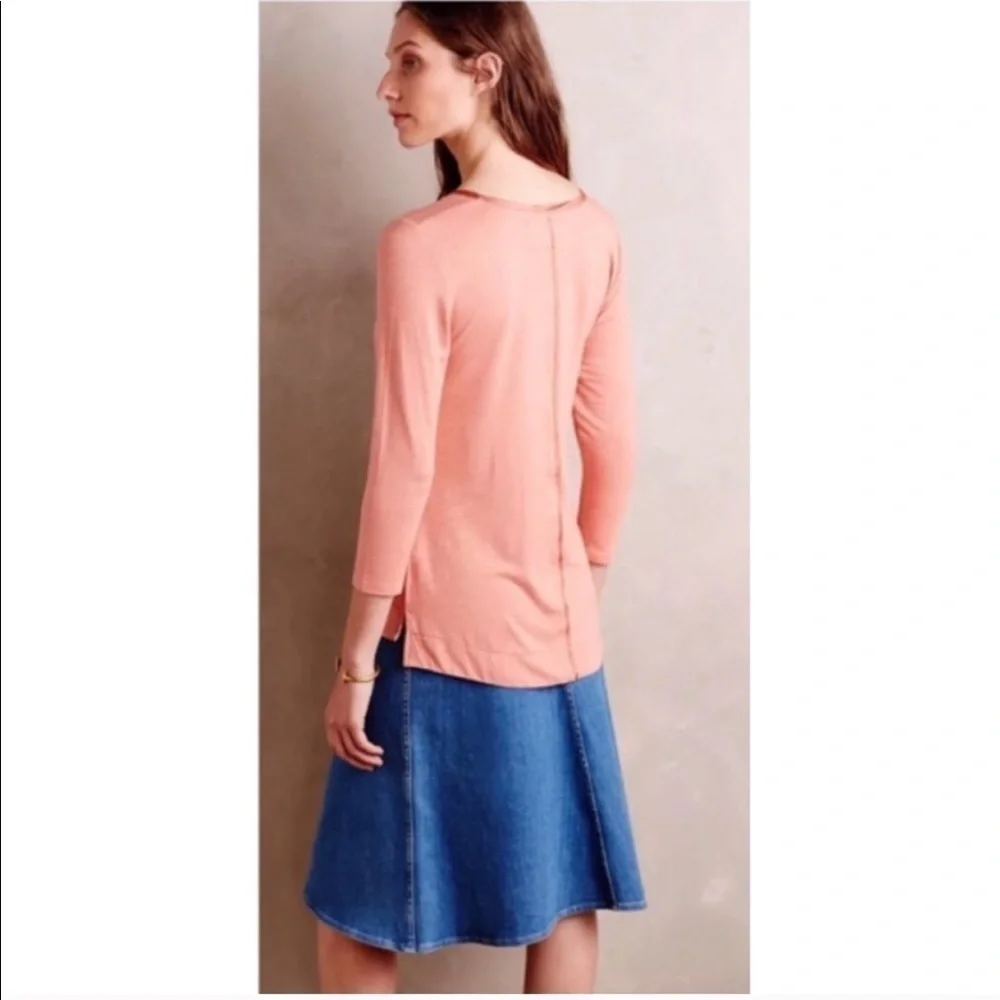 ANTHROPOLOGIE satin trim v-neck tee top - Picture 4 of 8
